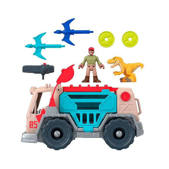 Imaginext - Véhicule de Secours Jurassic World Trek 'n Transform avec Transformation, Scanner à Rayons X, Lance-Projetiles et Figurines - Référence Jkf46
