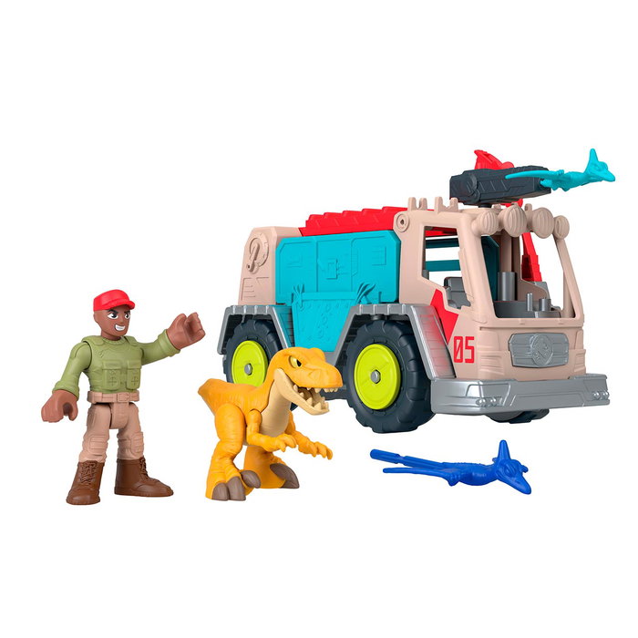 Imaginext - Véhicule de Secours Jurassic World Trek 'n Transform avec Transformation, Scanner à Rayons X, Lance-Projetiles et Figurines - Référence Jkf46