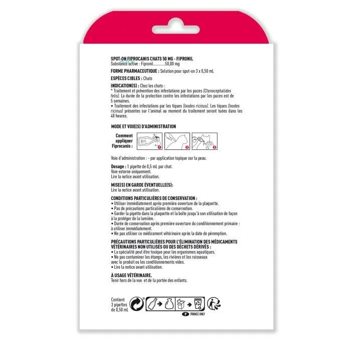 Vetocanis Pipette Spot On Anti-puces et Anti-tiques pour Chat - Traitement Fipronil 50 mg - Protection 5 semaines - Médicament Vétérinaire