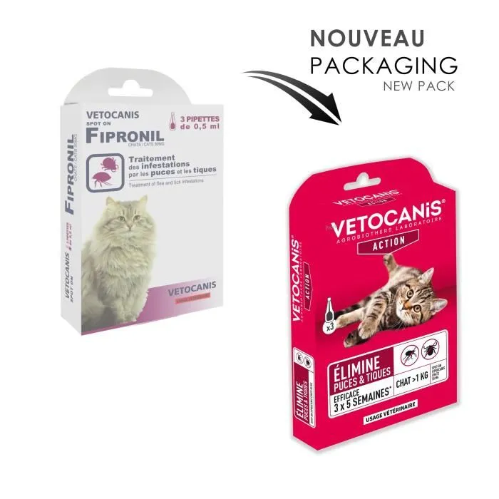 Vetocanis Pipette Spot On Anti-puces et Anti-tiques pour Chat - Traitement Fipronil 50 mg - Protection 5 semaines - Médicament Vétérinaire