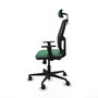 Chaise Alfera Synchro 4 positions tissu Vert émeraude Maille Noir Base en nylon noir Accoudoir 1D Appui-tête 2D Roulettes 65mm nylon