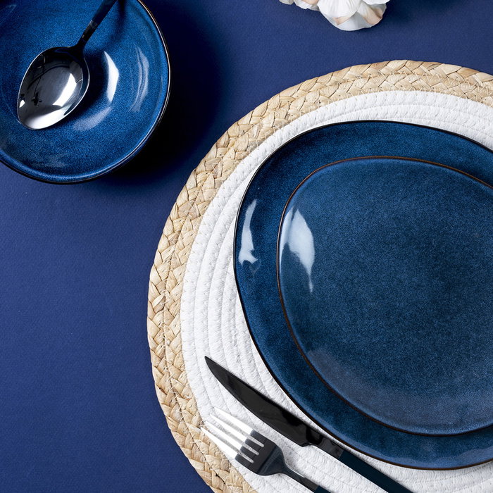 Home Deco Factory Plat en Grès Bleu 22 cm