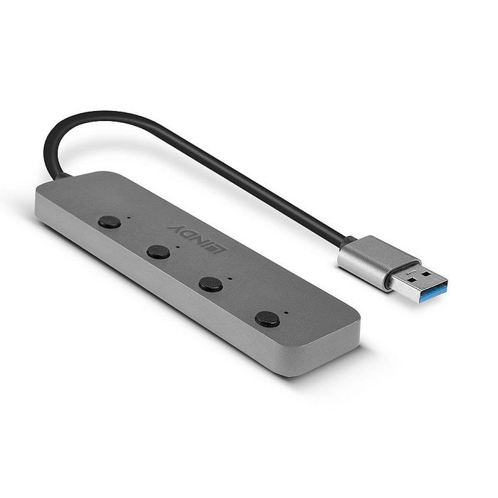 Lindy Hub USB 3.0, 4 Ports - Hub USB 3.0 à 4 Ports avec Commutateur Marche/Arrêt par Port - Rétrocompatible USB 2.0 - Transfert jusqu'à 5 Gbit/s
