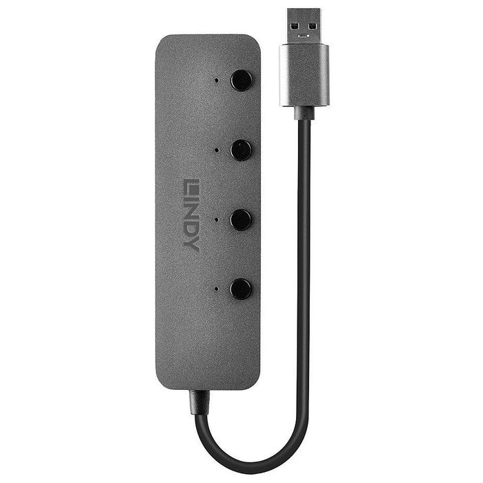 Lindy Hub USB 3.0, 4 Ports - Hub USB 3.0 à 4 Ports avec Commutateur Marche/Arrêt par Port - Rétrocompatible USB 2.0 - Transfert jusqu'à 5 Gbit/s