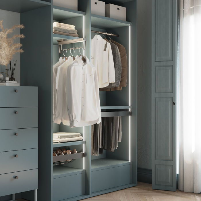 Emuca Porte-vêtements extractible Quartz pour armoire, Plastique et Aluminium, Titane