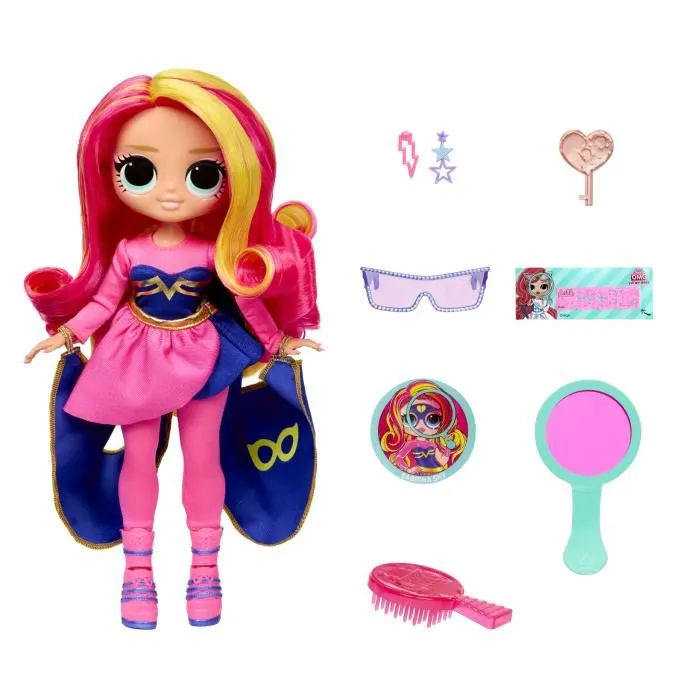 L.O.L. Surprise OMG Eye Spy - Superhero - Poupée à collectionner avec 4 personnages (super-héroïne, rock star, fée, espionne) de 24 cm et plus de 15 surprises - À partir de 4 ans