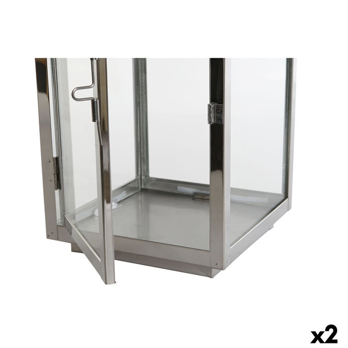 Lanterne DKD Home Decor Doré Argenté Aluminium Verre 14 x 14 x 35 cm (2 Unités)