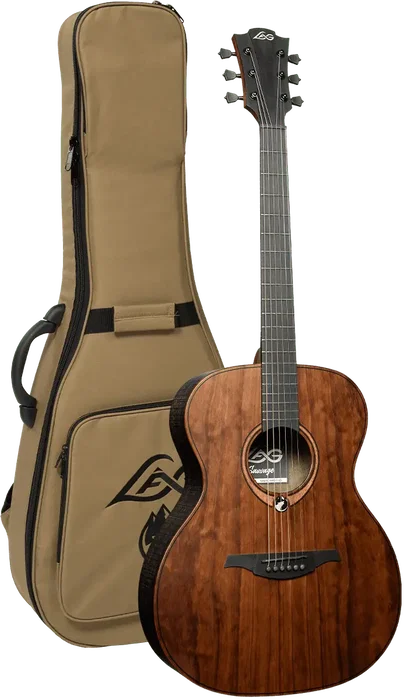 LAG Guitare Acoustique Auditorium Sauvage Brankowood Solide Table Eucalyptus Finition Satinée Naturelle Noire 650mm 20 Frettes Étui Inclus