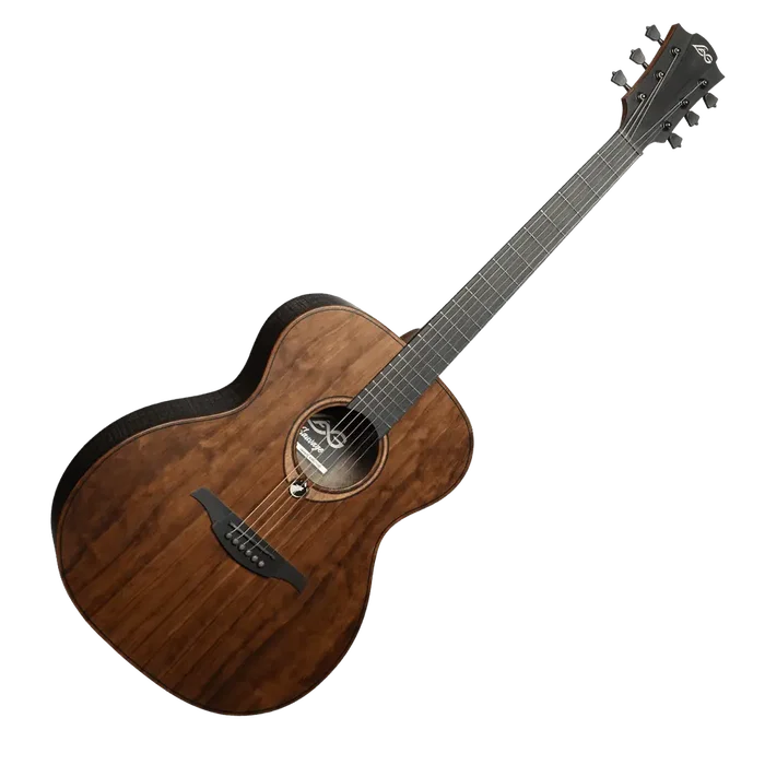 LAG Guitare Acoustique Auditorium Sauvage Brankowood Solide Table Eucalyptus Finition Satinée Naturelle Noire 650mm 20 Frettes Étui Inclus