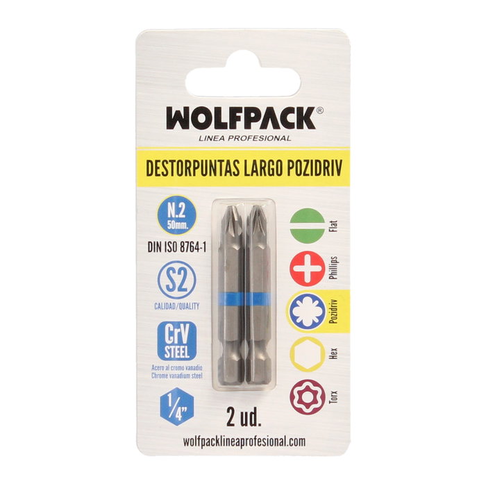 WOLFPACK LINEA PROFESIONAL Embout pour vis long Maurer Pozidriv nº 2