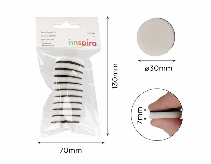 Innspiro Set de 10 recharges d'éponges de mélange d'encres, 3 cm de diamètre Innspiro Set de 10 recharges d'éponges de mélange d'encres, 3 cm de diamètre