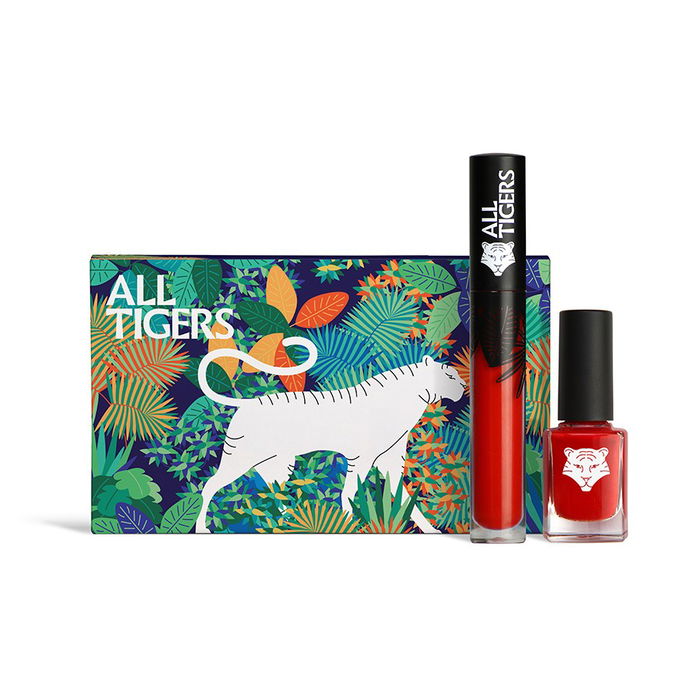 All Tigers - Coffret maquillage vegan : Rouge à lèvres liquide Call Me Queen 888 (8 ml) + Vernis à ongles Hit It Big 298 (11 ml) - Set naturel & vegan All Tigers - Coffret maquillage vegan : Rouge à lèvres liquide Call Me Queen 888 (8 ml) + Vernis à ongles Hit It Big 298 (11 ml) - Set naturel & vegan