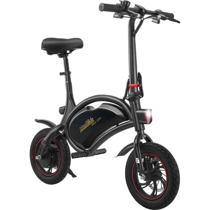 Urbanglide BIKE 120S - Draisienne électrique adulte pliable 350W, 12", 25 km/h, freins à disque, éclairage intégré - Noir