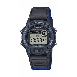 Casio W-220HF Montre digitale sport mixte avec chronomètre 1/100s et double fuseau horaire, étanche 5 bars, bracelet tissu bleu quartz