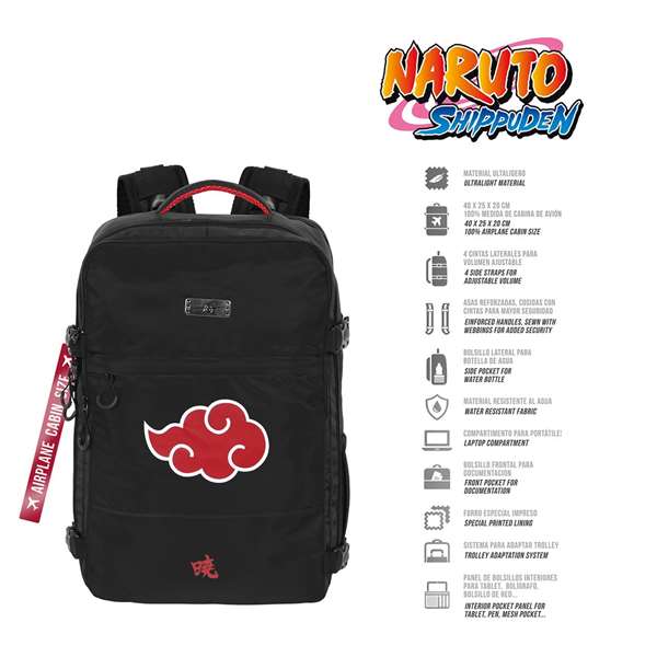 Karactermania Sac à dos Mochila Mercury Cabin Naruto Clouds - Noir - 25x20x40 cm - Compatible cabine et avion - Poche pour ordinateur portable 15 pouces - Polyester
