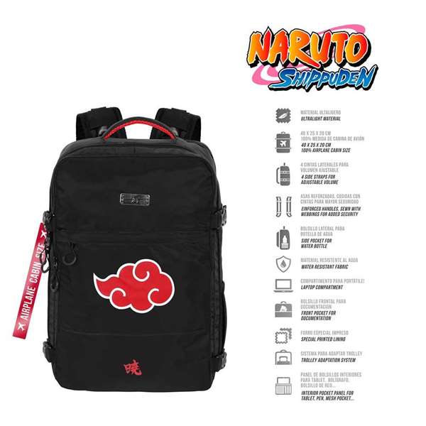 Karactermania Sac à dos Mochila Mercury Cabin Naruto Clouds - Noir - 25x20x40 cm - Compatible cabine et avion - Poche pour ordinateur portable 15 pouces - Polyester