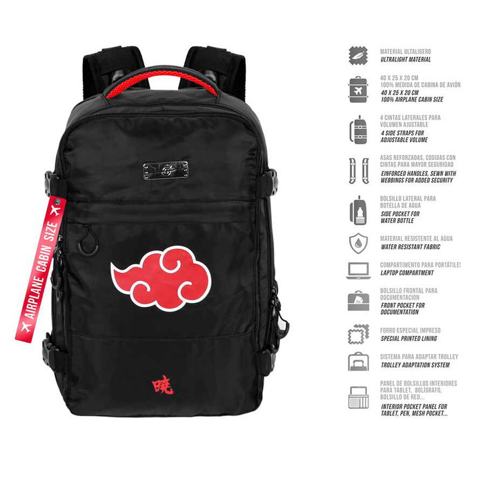Karactermania Sac à dos Mochila Mercury Cabin Naruto Clouds - Noir - 25x20x40 cm - Compatible cabine et avion - Poche pour ordinateur portable 15 pouces - Polyester