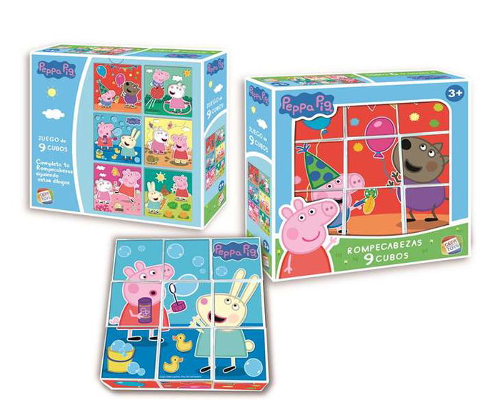 CEFA - Rompecabezas Peppa Pig 9 Cubos - Puzzle cubes en bois enfant Peppa Pig 20x20x5 cm - À partir de 3 ans - Version espagnole