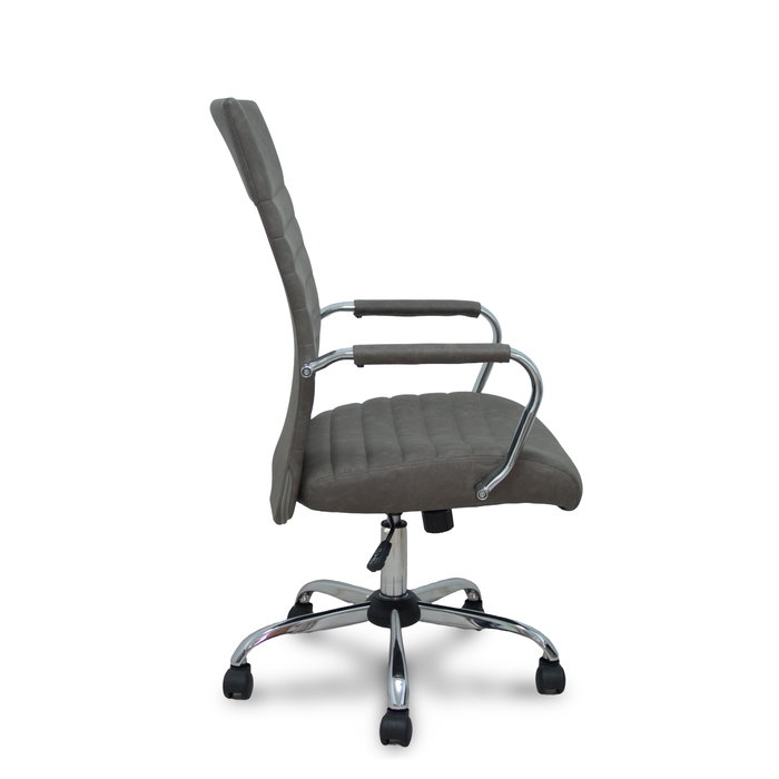 Chaise Opti527 Mécanisme d'inclinaison Cuir écologique Gris Structure chromée Accoudoirs fixes Sans appui-tête Roulettes en nylon 50 mm
