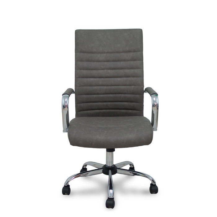 Chaise Opti527 Mécanisme d'inclinaison Cuir écologique Gris Structure chromée Accoudoirs fixes Sans appui-tête Roulettes en nylon 50 mm