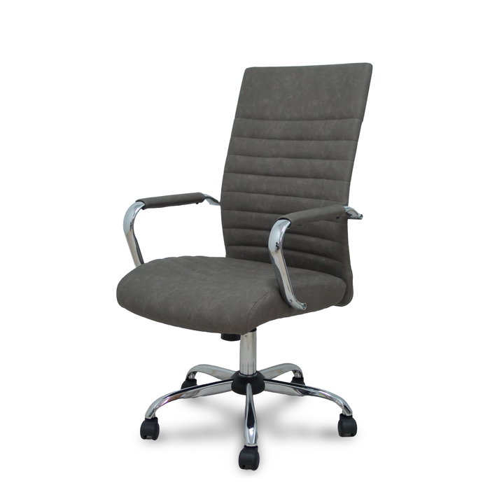 Chaise Opti527 Mécanisme d'inclinaison Cuir écologique Gris Structure chromée Accoudoirs fixes Sans appui-tête Roulettes en nylon 50 mm