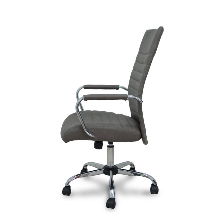 Chaise Opti527 Mécanisme d'inclinaison Cuir écologique Gris Structure chromée Accoudoirs fixes Sans appui-tête Roulettes en nylon 50 mm