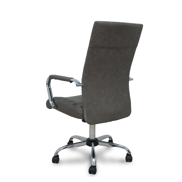 Chaise Opti527 Mécanisme d'inclinaison Cuir écologique Gris Structure chromée Accoudoirs fixes Sans appui-tête Roulettes en nylon 50 mm