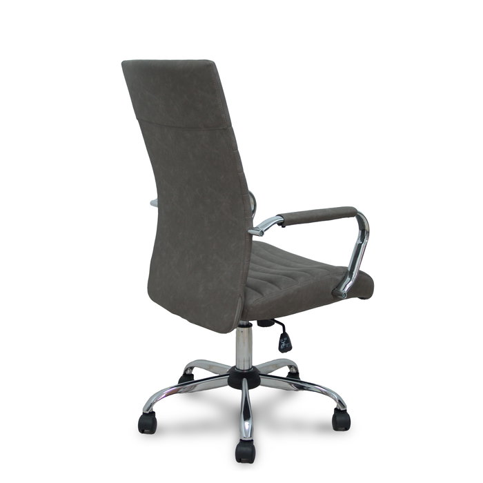 Chaise Opti527 Mécanisme d'inclinaison Cuir écologique Gris Structure chromée Accoudoirs fixes Sans appui-tête Roulettes en nylon 50 mm