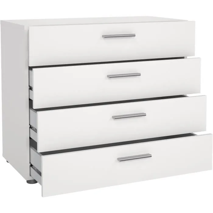 Commode PEPE 4 tiroirs Blanc - L 80 x P 40 x H 68,5 cm avec glissières métalliques Commode PEPE 4 tiroirs Blanc - L 80 x P 40 x H 68,5 cm avec glissières métalliques