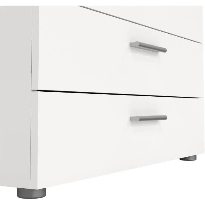 Commode PEPE 4 tiroirs Blanc - L 80 x P 40 x H 68,5 cm avec glissières métalliques Commode PEPE 4 tiroirs Blanc - L 80 x P 40 x H 68,5 cm avec glissières métalliques