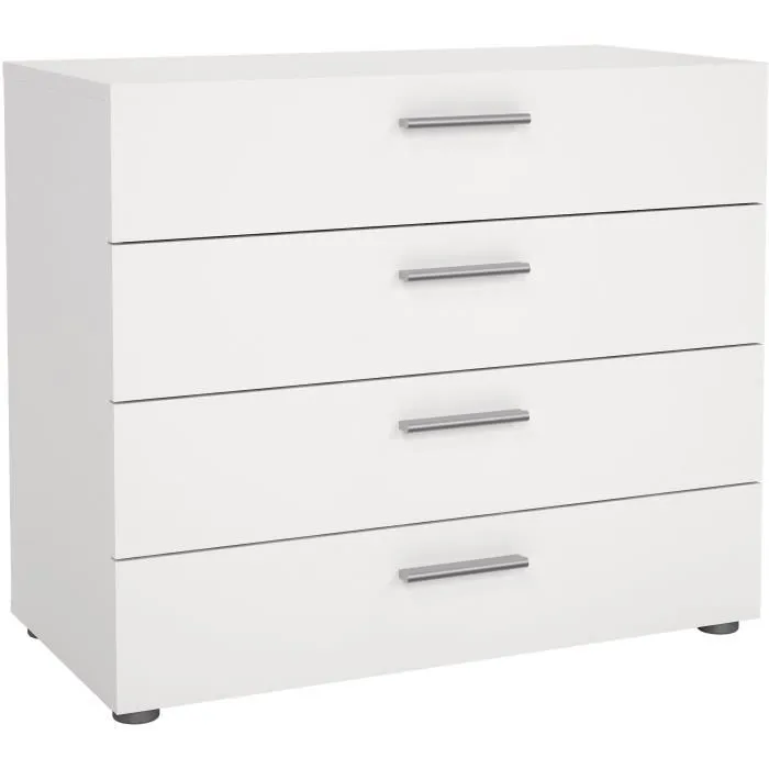 Commode PEPE 4 tiroirs Blanc - L 80 x P 40 x H 68,5 cm avec glissières métalliques Commode PEPE 4 tiroirs Blanc - L 80 x P 40 x H 68,5 cm avec glissières métalliques