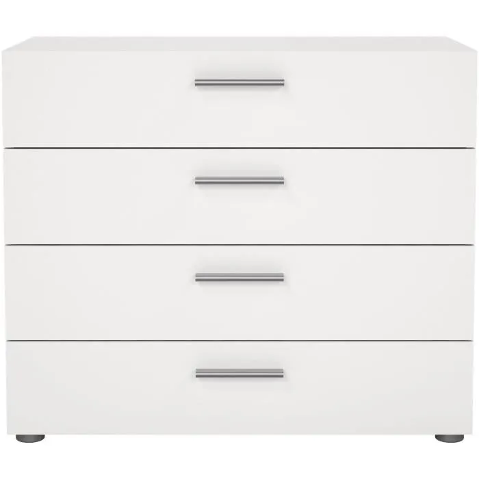 Commode PEPE 4 tiroirs Blanc - L 80 x P 40 x H 68,5 cm avec glissières métalliques Commode PEPE 4 tiroirs Blanc - L 80 x P 40 x H 68,5 cm avec glissières métalliques