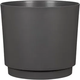 GARDEN ID Cache-pot Plano rond anthracite Ø25 cm - 7L - H 22 cm pour intérieur et extérieur