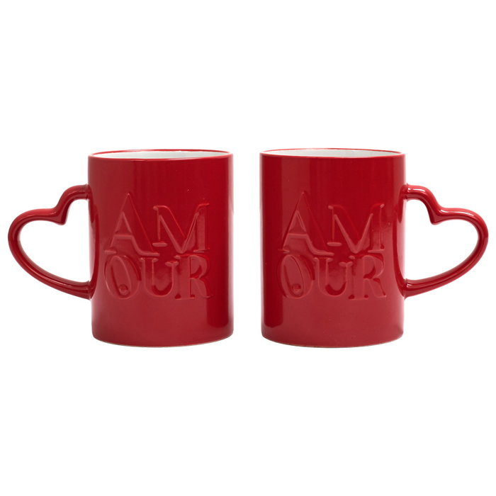The Concept Factory Lot de 2 mugs avec anse cœur 300 ml en grès The Concept Factory Lot de 2 mugs avec anse cœur 300 ml en grès