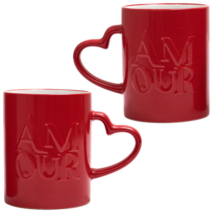 The Concept Factory Lot de 2 mugs avec anse cœur 300 ml en grès The Concept Factory Lot de 2 mugs avec anse cœur 300 ml en grès