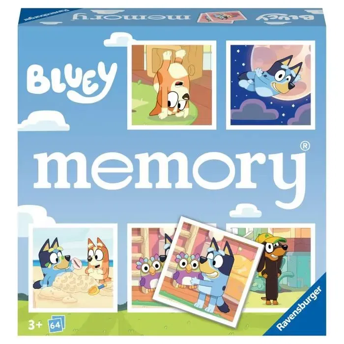 Ravensburger 4005556226467 Grand Memory Bluey - Jeu de Mémoire Éducatif avec Personnages - À Partir de 3 Ans - 64 Cartes Colorées
