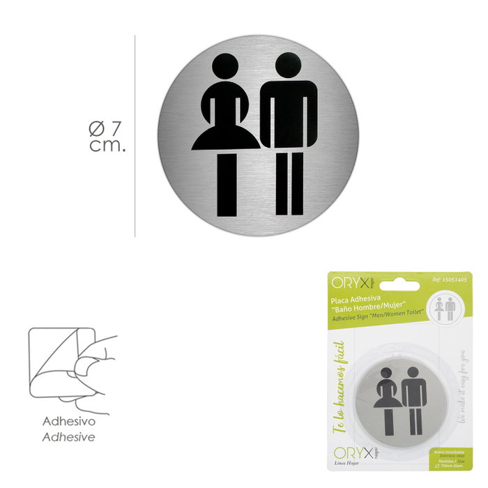 ORYX Plaque Adhésive Toilettes Homme en Acier Inoxydable Ø 7 cm ORYX Plaque Adhésive Toilettes Homme en Acier Inoxydable Ø 7 cm