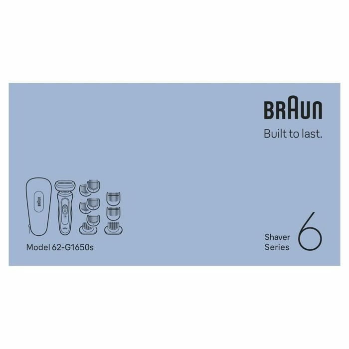 Braun Series 6 Rasoir électrique - Noir - 60 min d'autonomie, Charge rapide 5 min de la batterie, Wet & Dry, 1 tête flexible 2D, Sabot 1-7 mm, Batterie Li-Ion, Noir<|image>