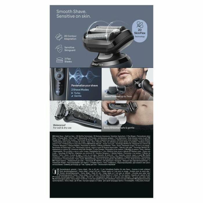 Braun Series 6 Rasoir électrique - Noir - 60 min d'autonomie, Charge rapide 5 min de la batterie, Wet & Dry, 1 tête flexible 2D, Sabot 1-7 mm, Batterie Li-Ion, Noir<|image>