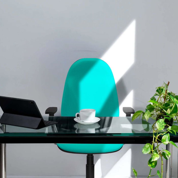 Chaise Algarra Contact permament de base Cuir écologique Bleu Structure polyamide noire Accoudoir 1D Sans appui-tête Roulettes autofreinées