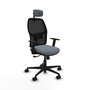 Chaise Alfera Synchro 4 positions tissu Gris Maille Noir Base en nylon noir Accoudoir 1D Appui-tête 2D Roulettes 65mm nylon
