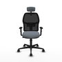 Chaise Alfera Synchro 4 positions tissu Gris Maille Noir Base en nylon noir Accoudoir 1D Appui-tête 2D Roulettes 65mm nylon