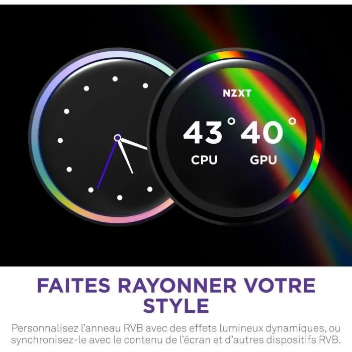 NZXT RL-KR24E-W2 Kraken Elite 240 RGB Watercooling CPU - Écran LCD IPS 2.72" personnalisable, ventilateurs RGB, support Intel et AMD - Blanc