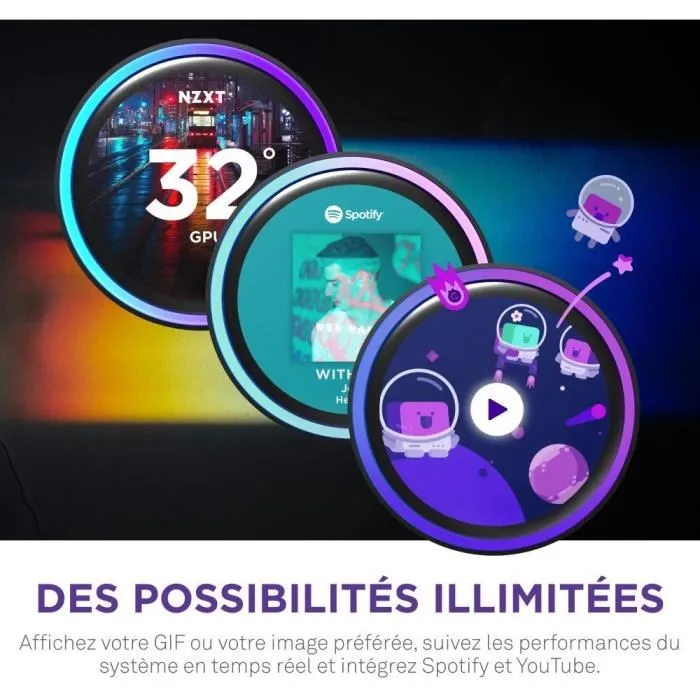 NZXT RL-KR24E-W2 Kraken Elite 240 RGB Watercooling CPU - Écran LCD IPS 2.72" personnalisable, ventilateurs RGB, support Intel et AMD - Blanc