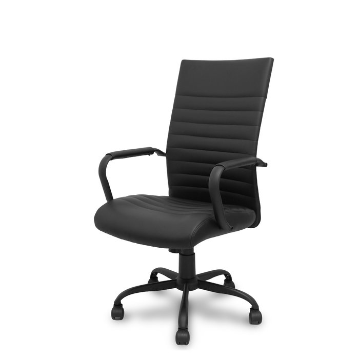 Chaise Opti527 Mécanisme d'inclinaison Cuir écologique Noir Piètement en métal noir Accoudoirs fixes Sans appui-tête Roulettes en nylon 50 mm