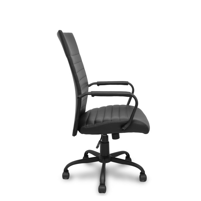 Chaise Opti527 Mécanisme d'inclinaison Cuir écologique Noir Piètement en métal noir Accoudoirs fixes Sans appui-tête Roulettes en nylon 50 mm
