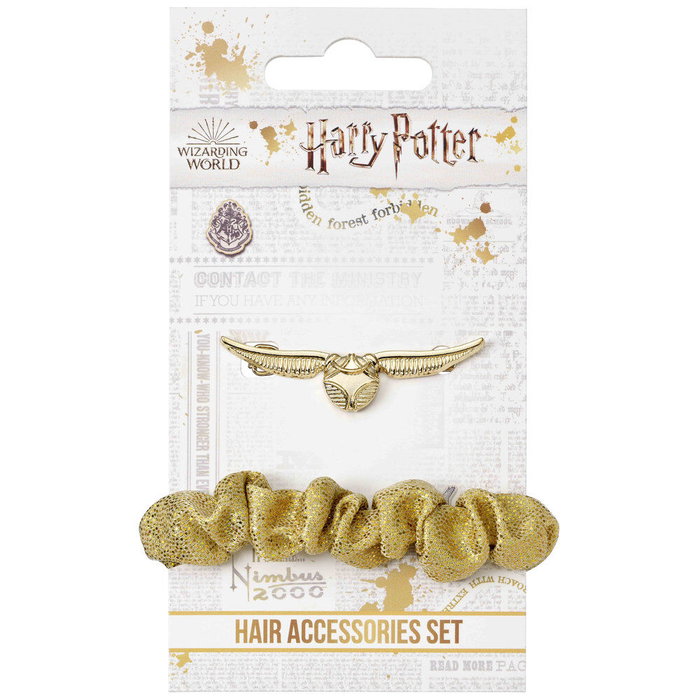 Harry Potter - Set d'accessoires pour cheveux Snitch Dorée - Pince à cheveux et mini élastique - Matériaux: polyester, élastique, alliage de zinc