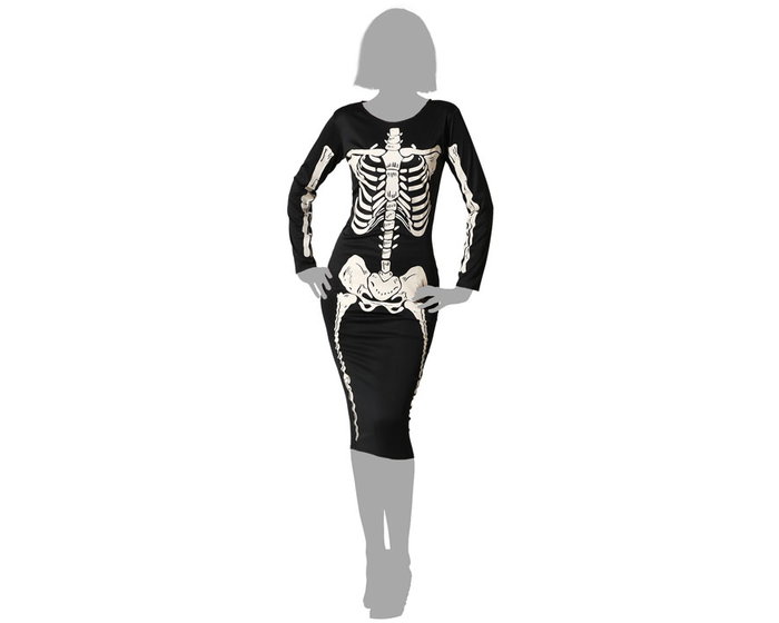 Déguisement Femme Adulte, Robe Moulante avec Squelette Brillant, Noir - Taille XS-S, Halloween, Fêtes Nocturnes