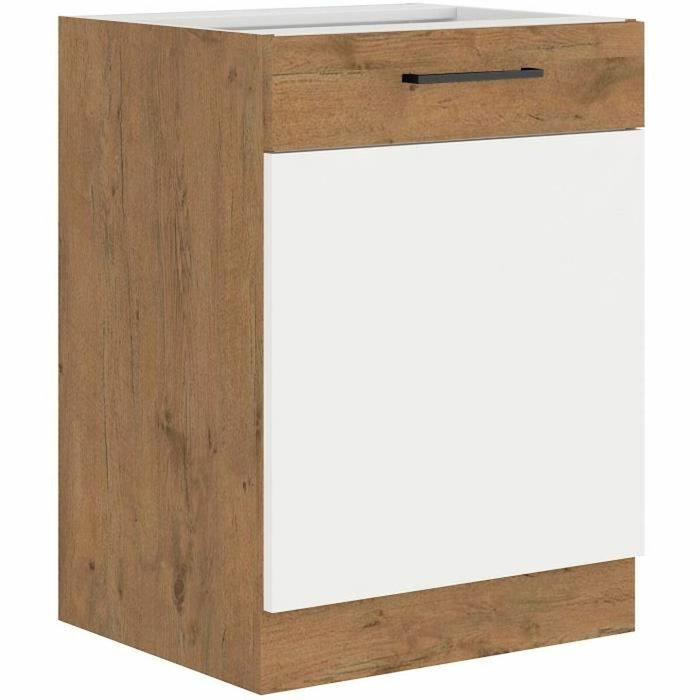 Rock Meuble bas de cuisine Chêne Lancelot et Blanc brillant 60 cm