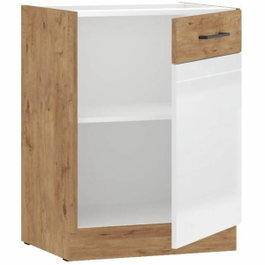 Rock Meuble bas de cuisine Chêne Lancelot et Blanc brillant 60 cm